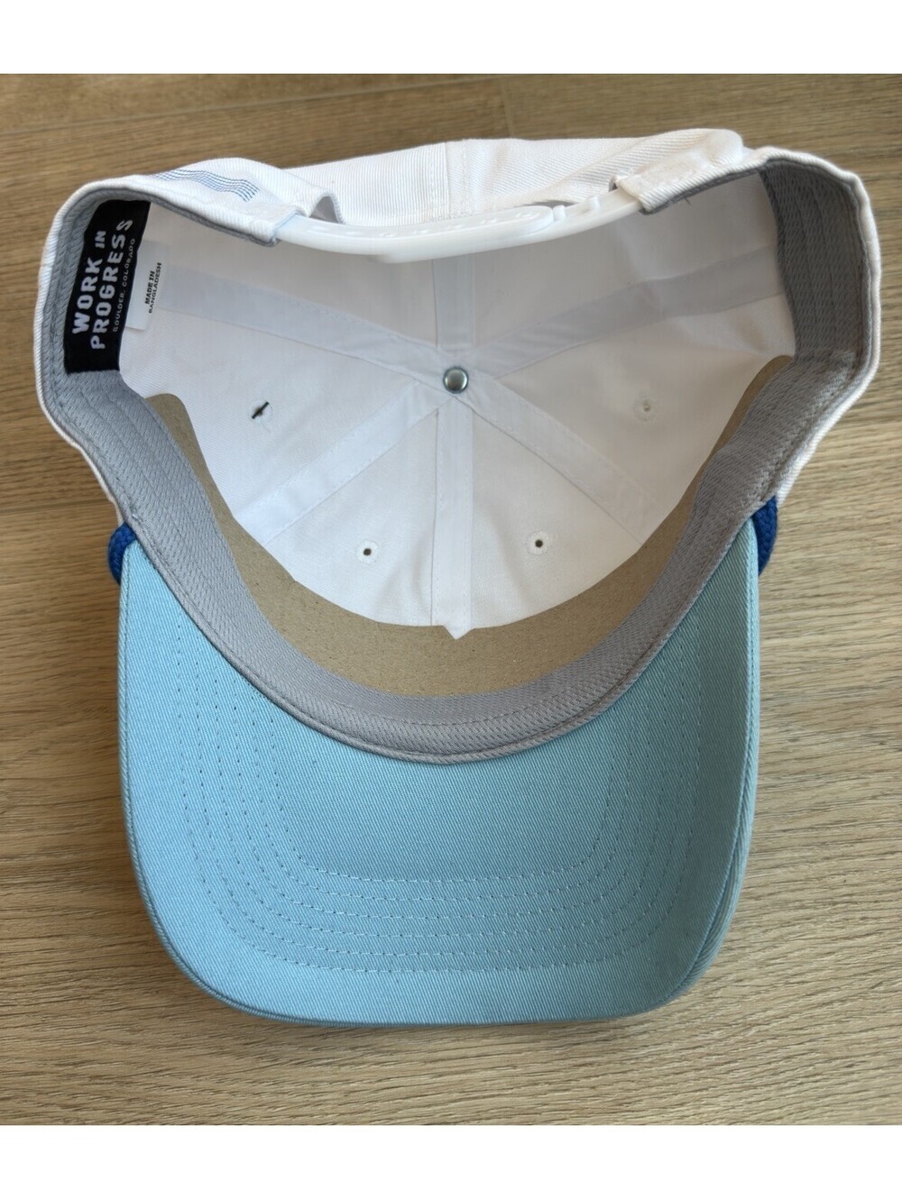 Work In Progress Boulder Colorado Rope Hat White Blue Snapback Embroidered - Picture 4 of 8